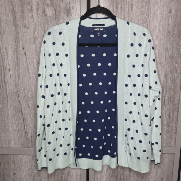 Lands' End Cardigan Supima Cotton Polka Dots Blue Color Size S - Picture 4 of 5